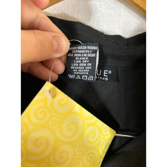 Dialogue Button Up 1X Black NEW Linen Blend Long Tunic QVC - Picture 10 of 12